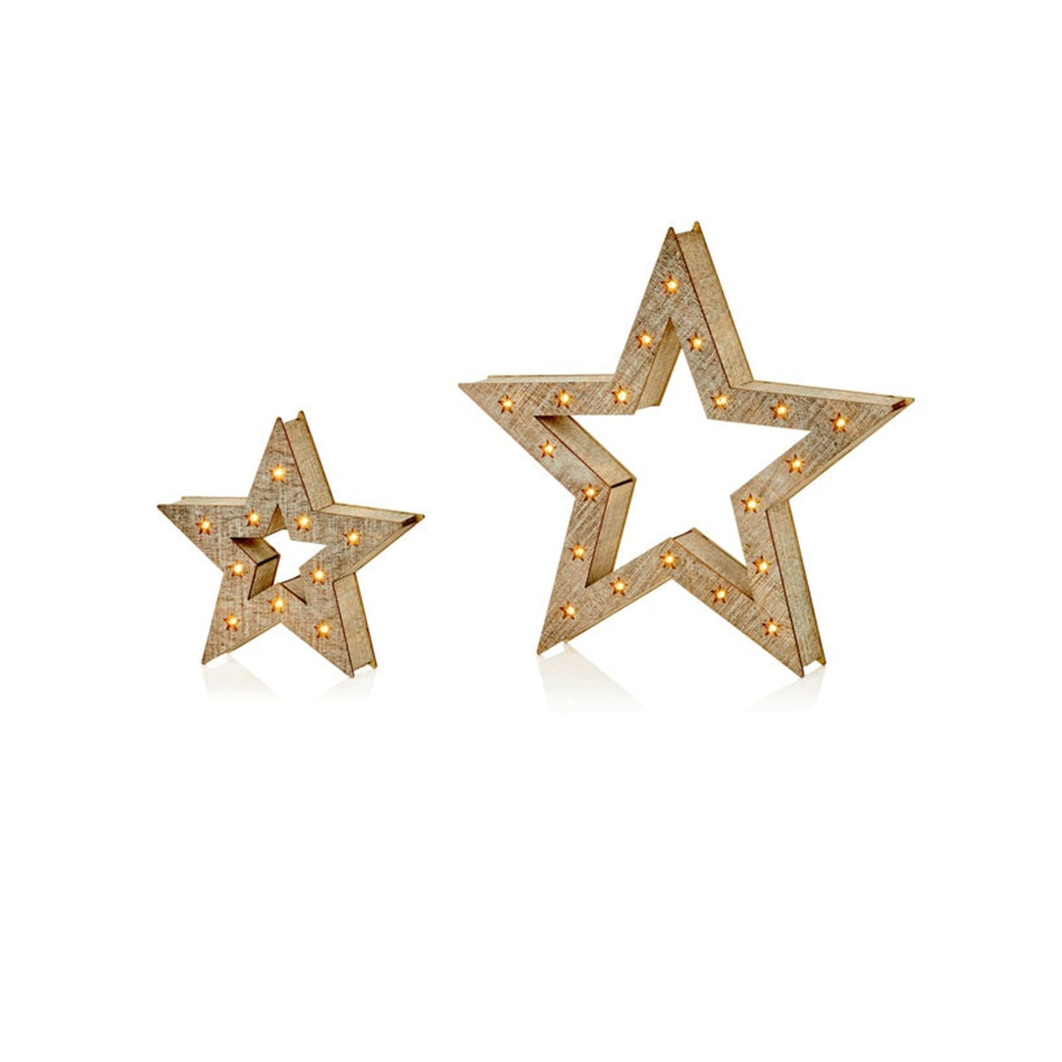 Lit Wooden Star Set Of 2 - 21cm