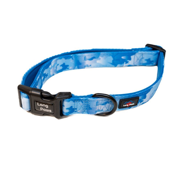 Long Paws blue camo dog collar, small
