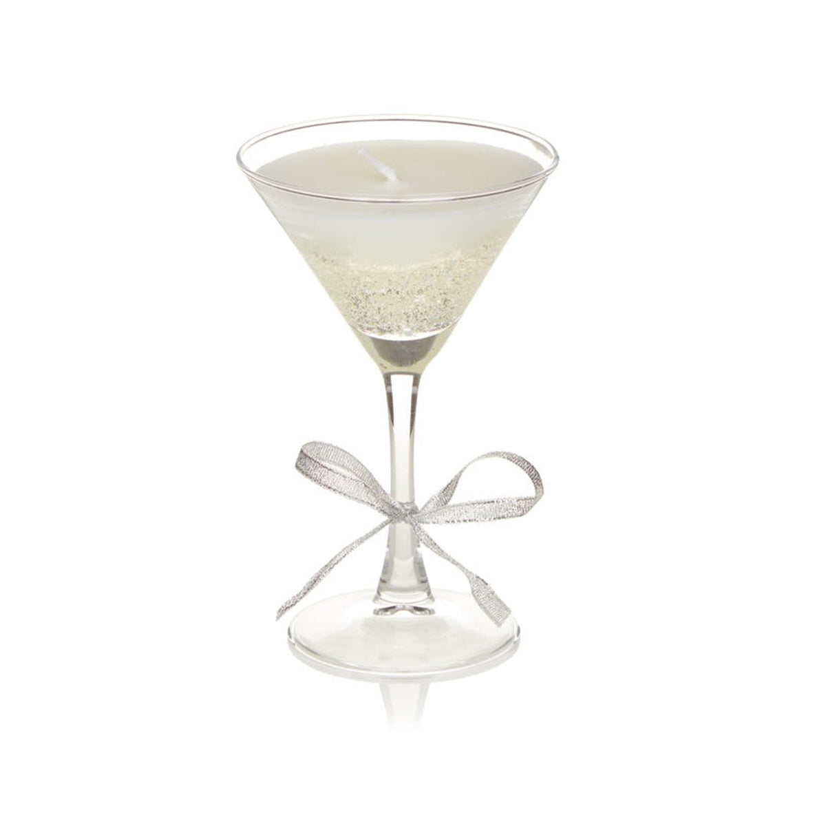 Martini Glass Gel Candle With Silver Bow - 16cm