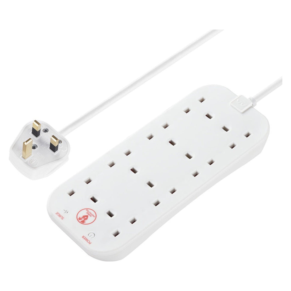 Masterplug white 8 gang surge protected extension lead 2m