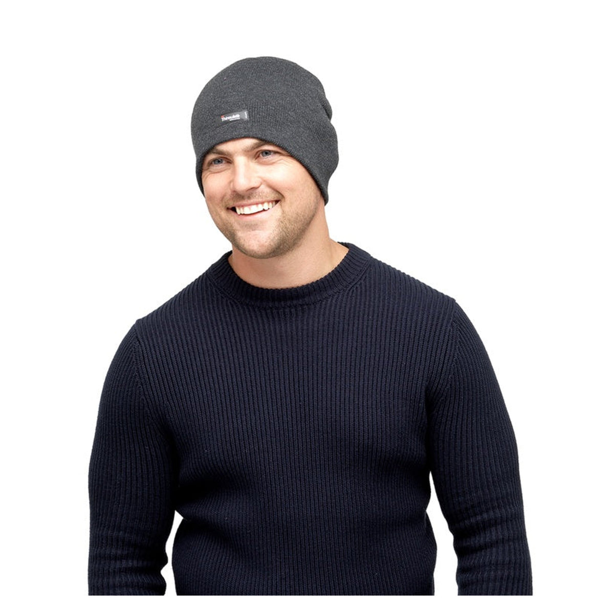 Mens Thinsulate Beanie Hat (Without Turnup) - Black & Dark Grey, view 3