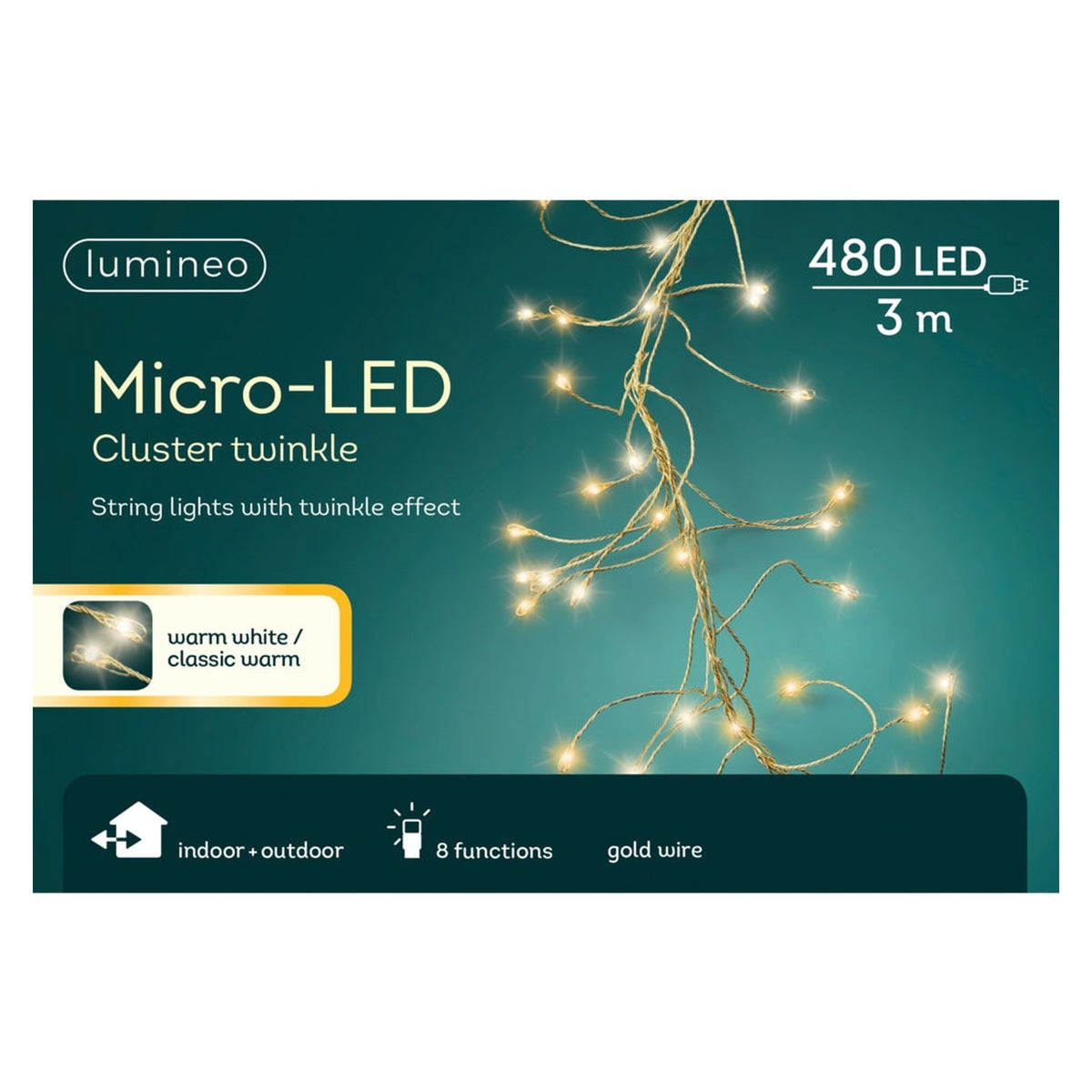 Micro 480 LED Twinkle Cluster Lights - 300cm WarmWhite/Classic White, view 2