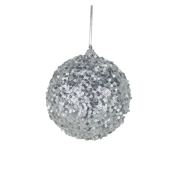 Micro Sequin Bauble - 10cm Silver