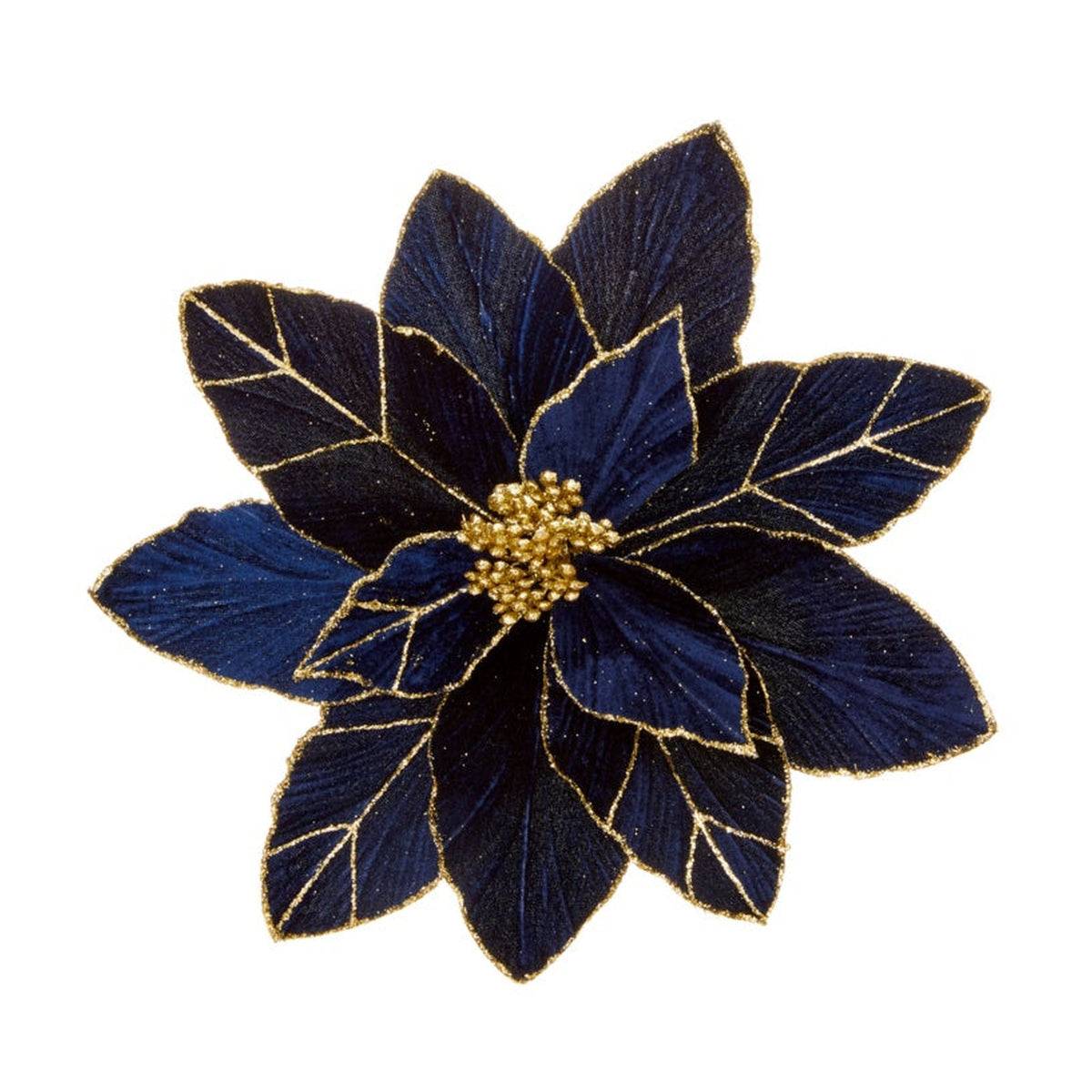 Midnight Blue Poinsettia With Gold Glitter Clip On - 29cm