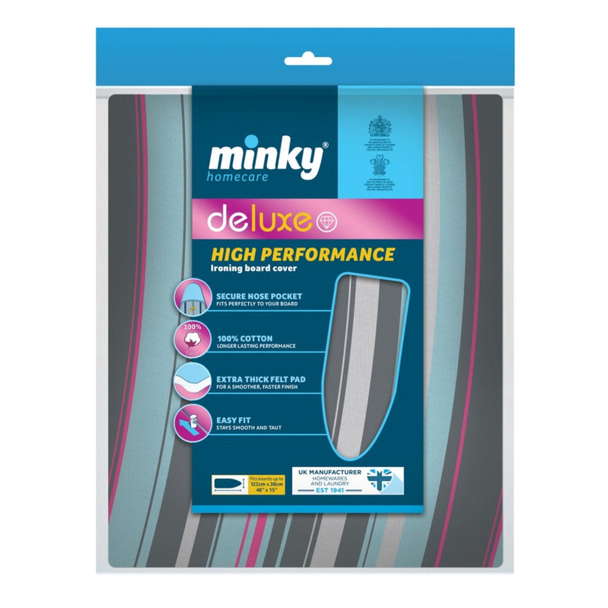 Minky Deluxe 100% cotton ironing board cover 122 x 38cm, view 2