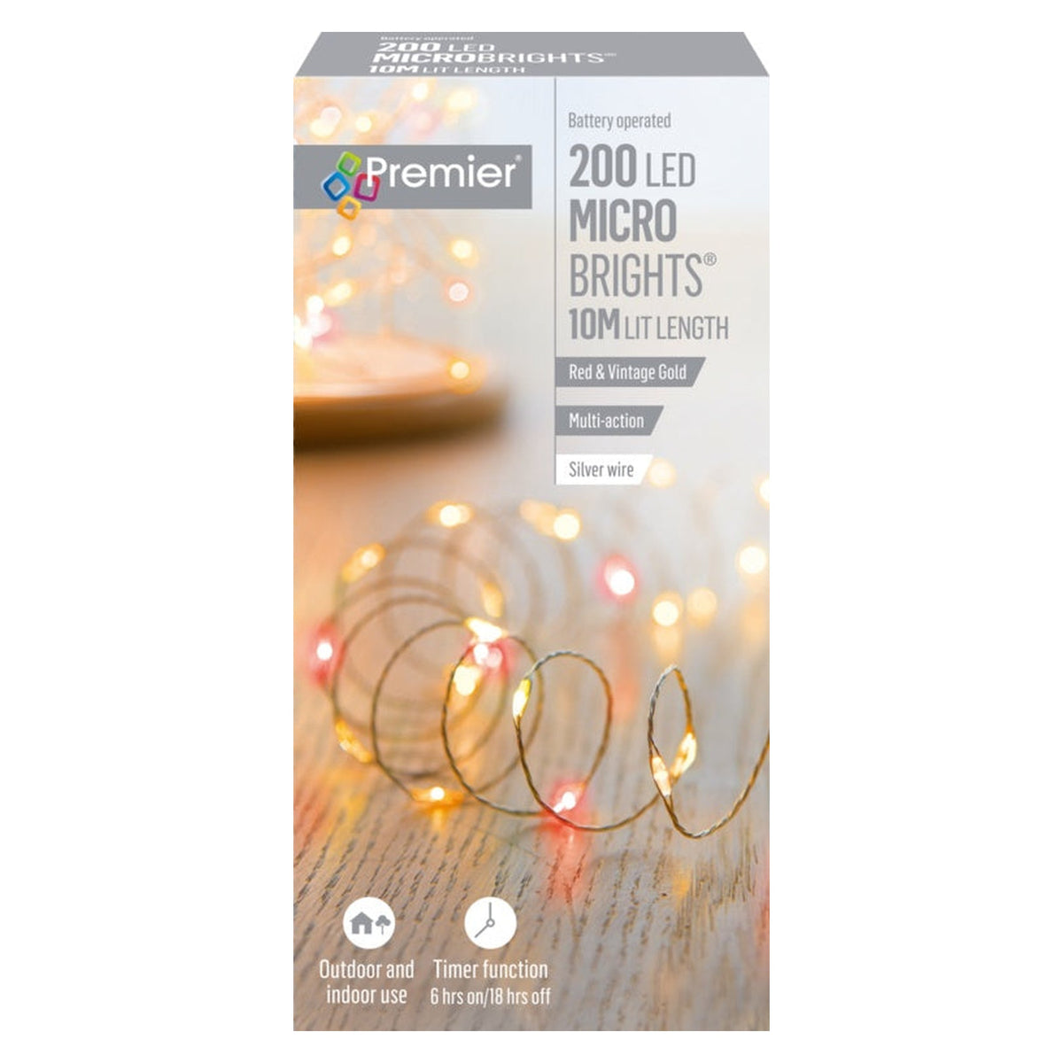 Multi Action Battery Operated Microbrights - 200 LED Red/Vintage Gold
