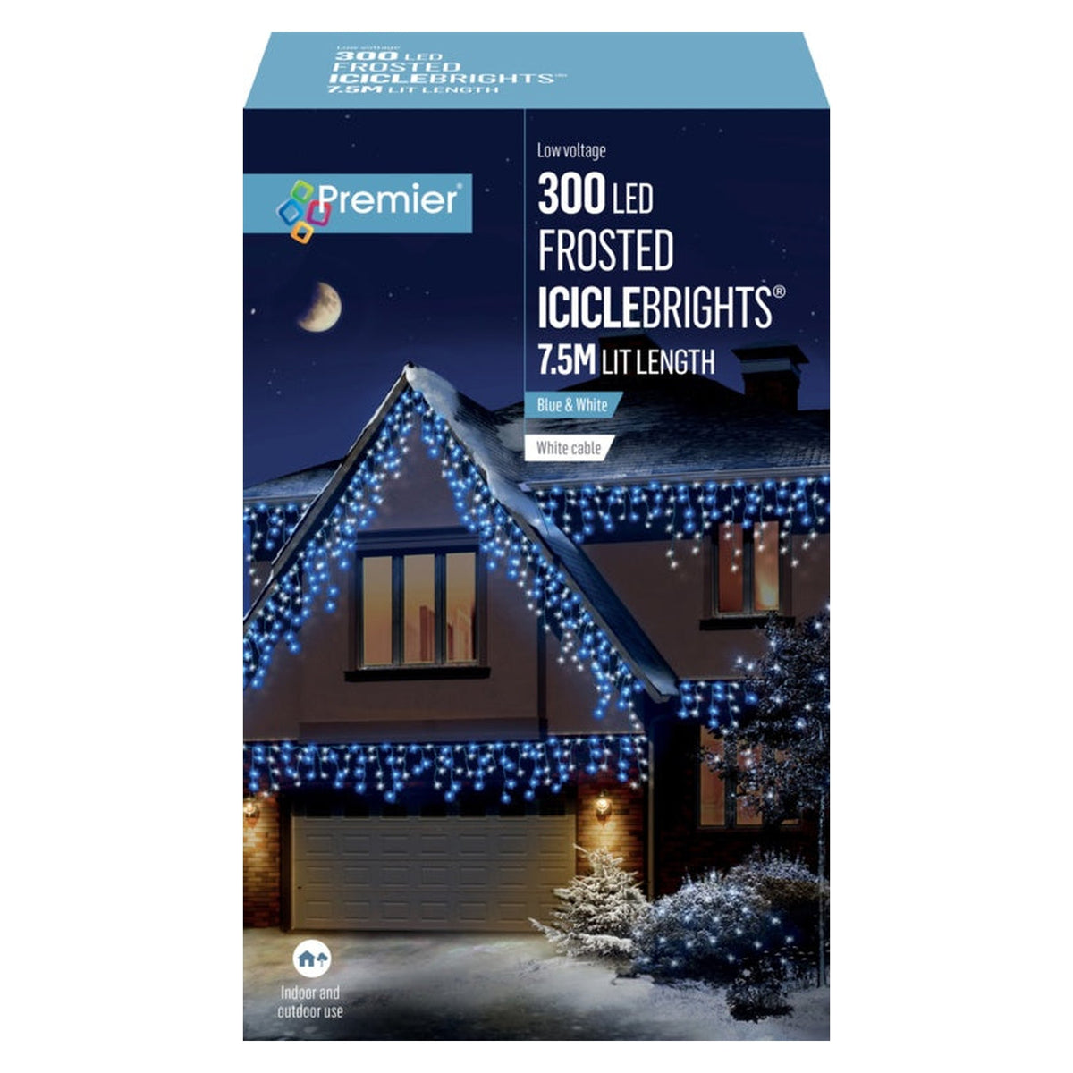 Multi Action Frosted Cap Icicles - 300 LED Blue/White