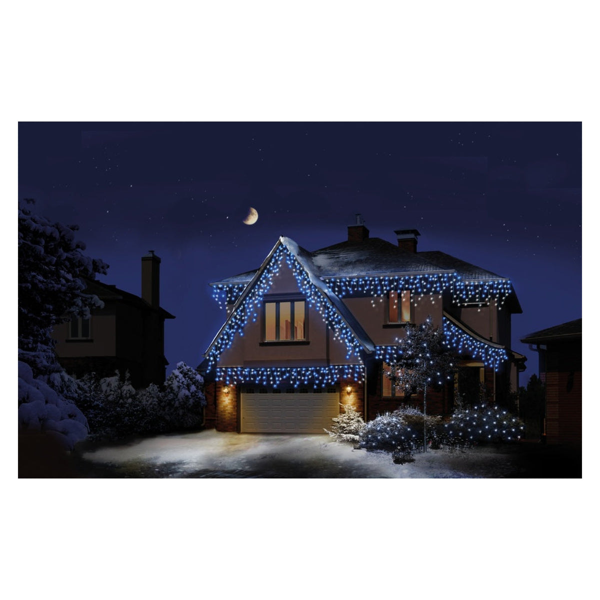 Multi Action Frosted Cap Icicles - 300 LED Blue/White, view 2