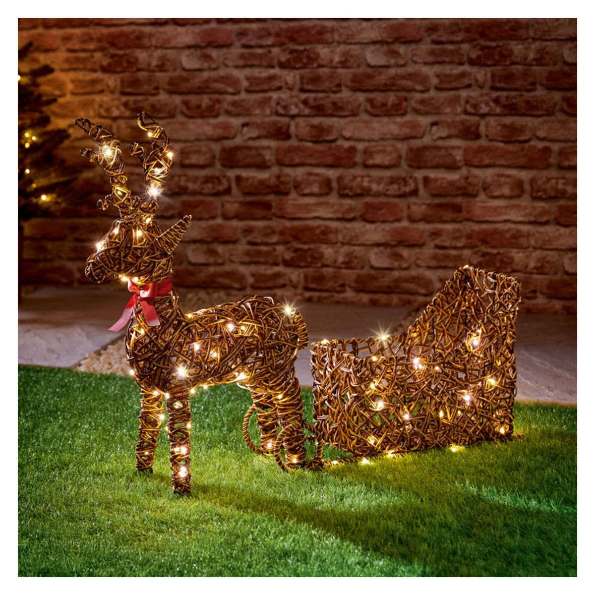 Multi Action Lit Rattan Look Reindeer - 82 x 67cm, view 2