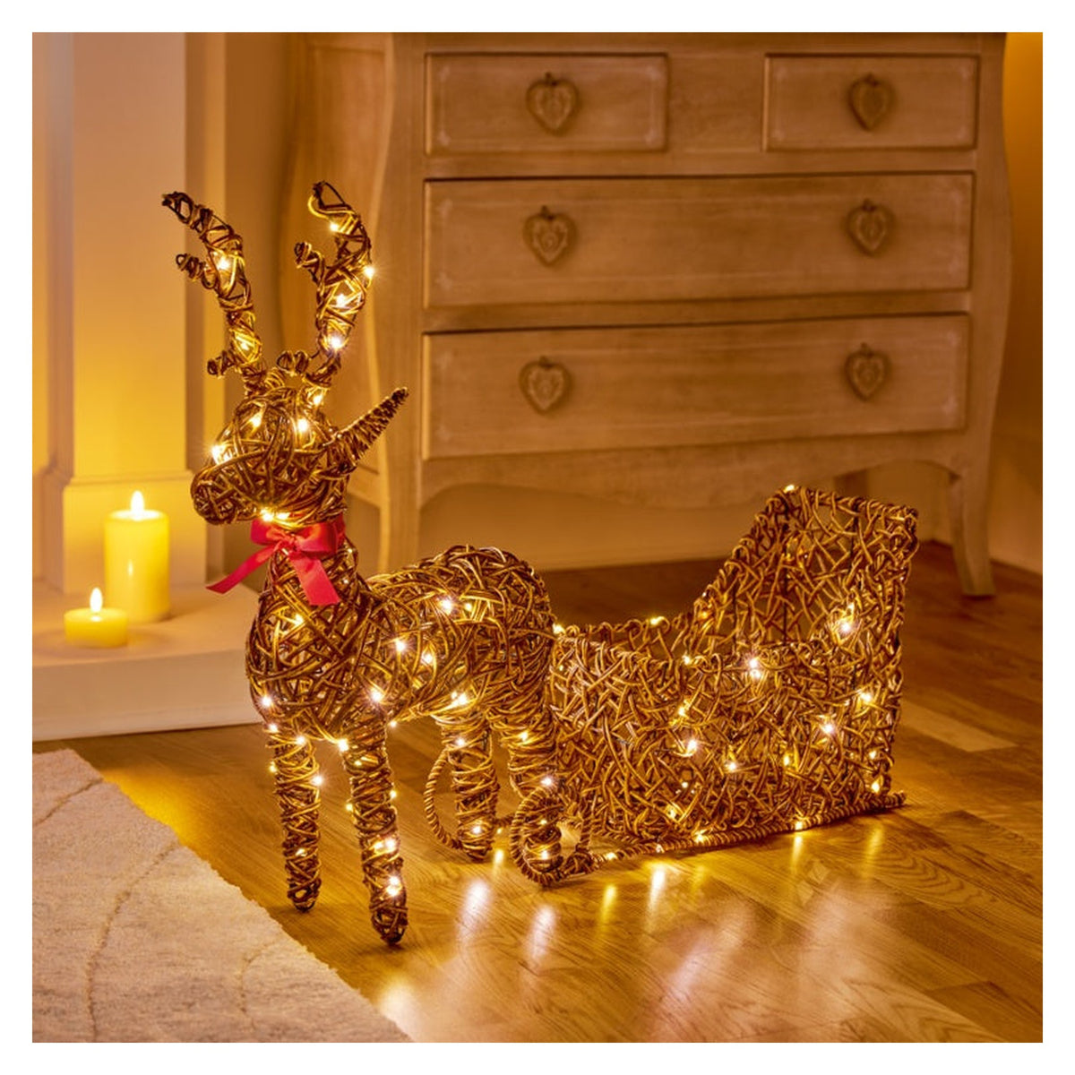 Multi Action Lit Rattan Look Reindeer - 82 x 67cm, view 3