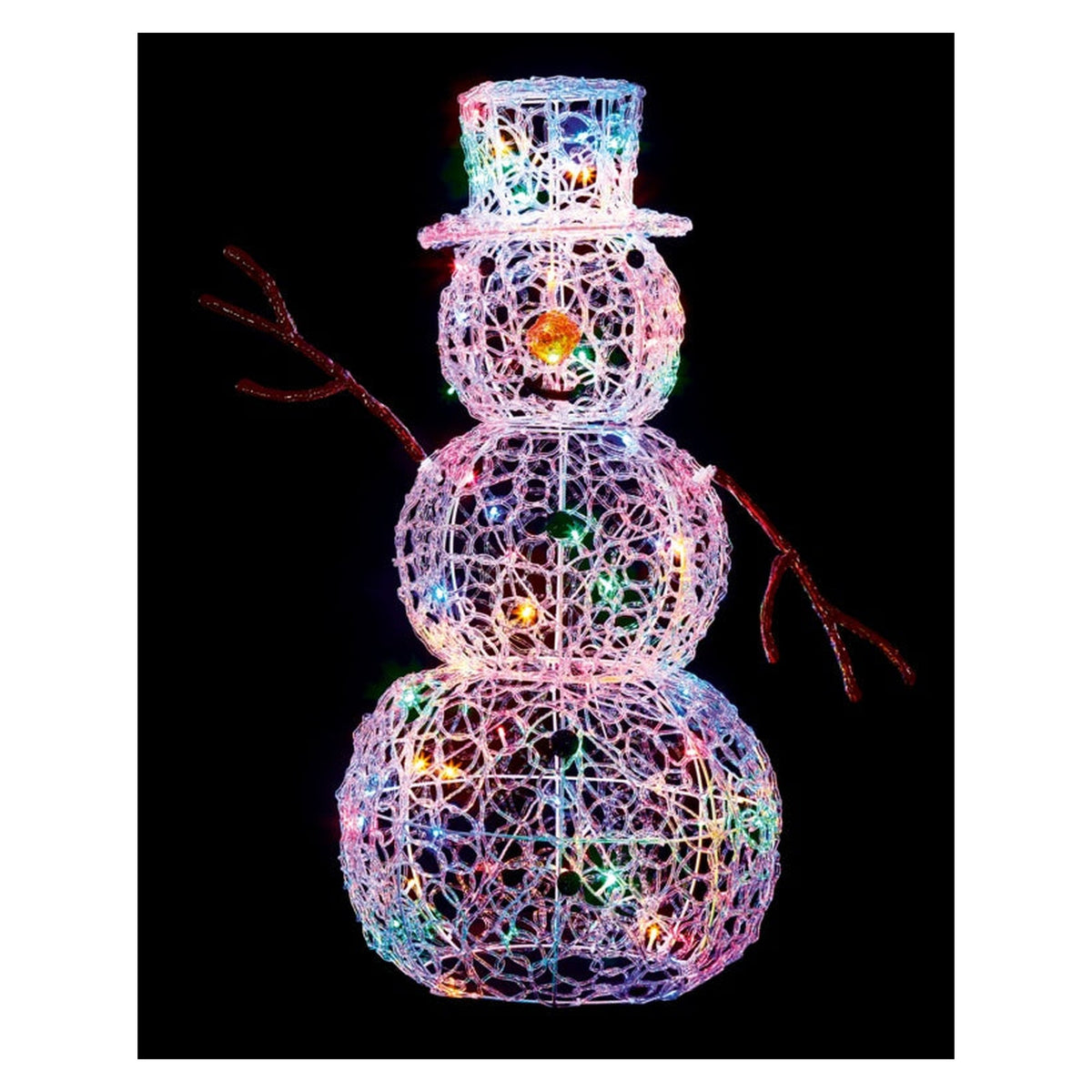 Multi Action Lit Snowman 90cm - 80 Multi Coloured LEDs