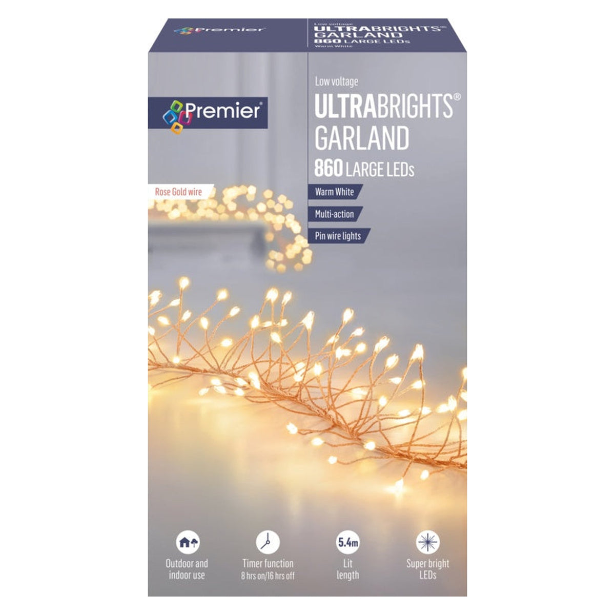 Multi Action Ultra Bright Garland Rose Gold Warm White LEDs - 860 LEDs