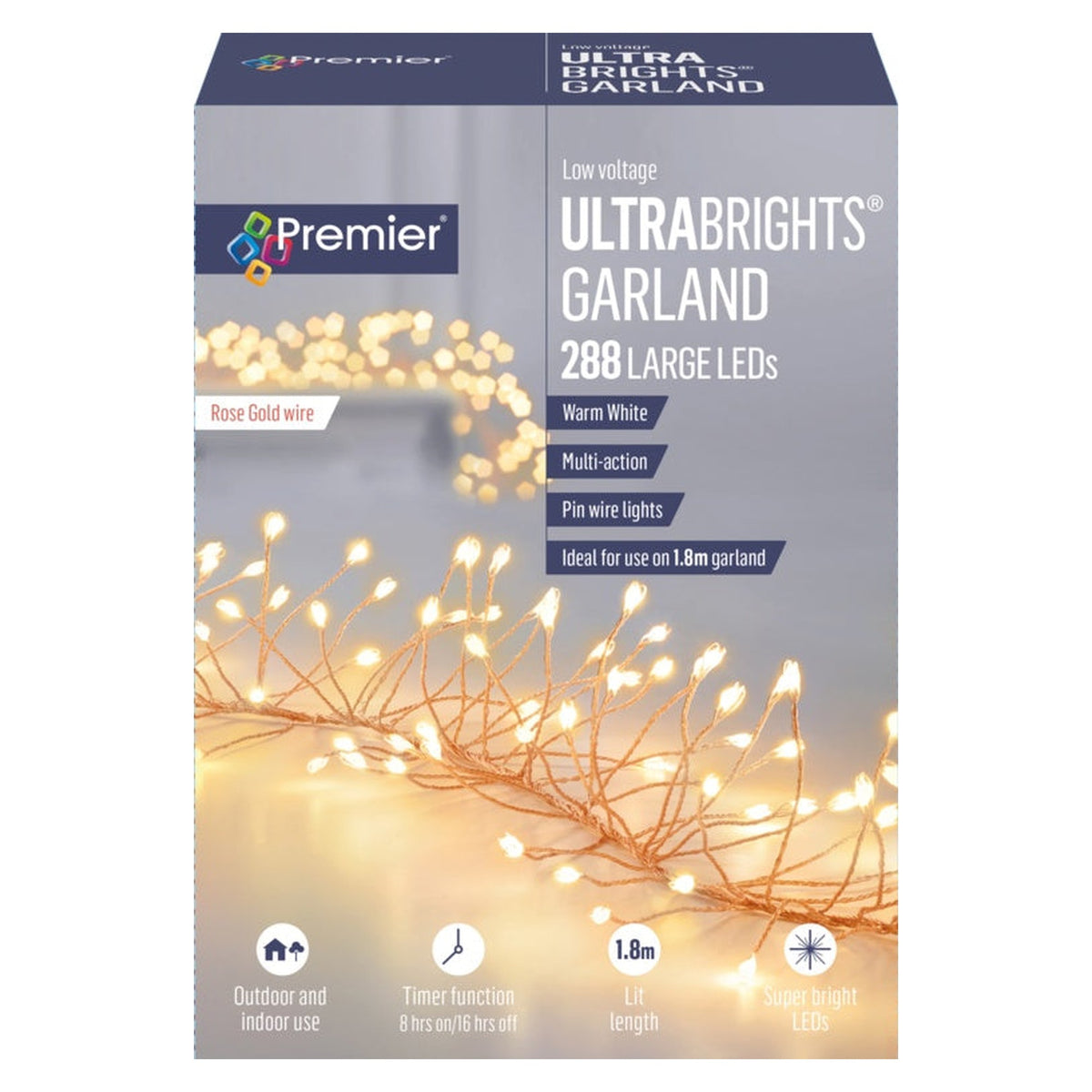 Multi Action Ultra Brights Rose Gold Garland - Warm White 288 LEDs