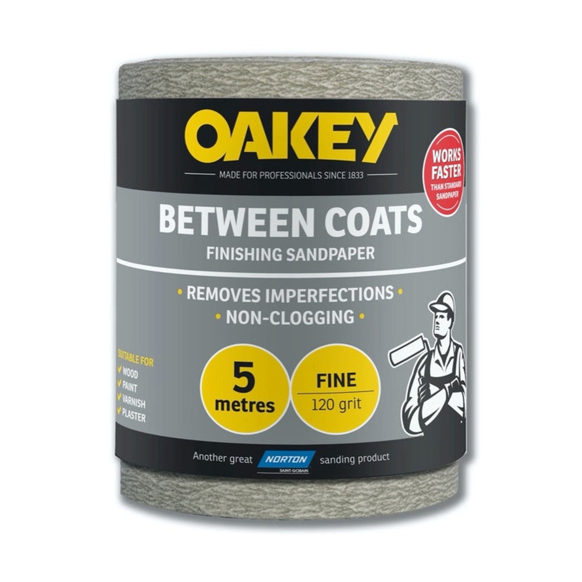 Norton Oakey Between Coats 120g sanding roll, 5m x 115mm