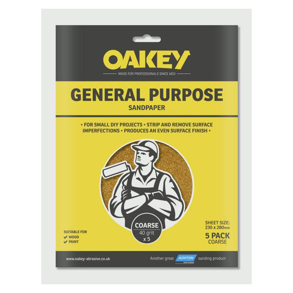 Oakey General Purpose Sandpaper 5 pack coarse