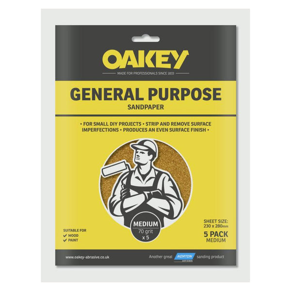 Oakey general purpose medium sandpaper 5 pack