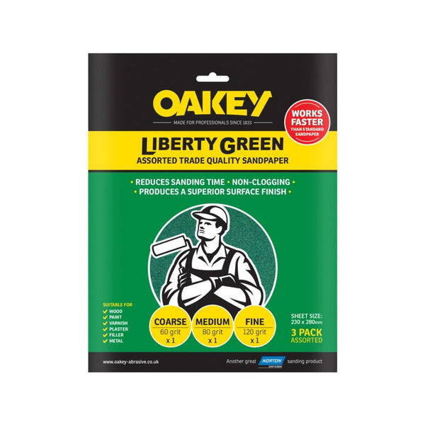 Oakey Liberty Green sanding sheets, 3 sheets