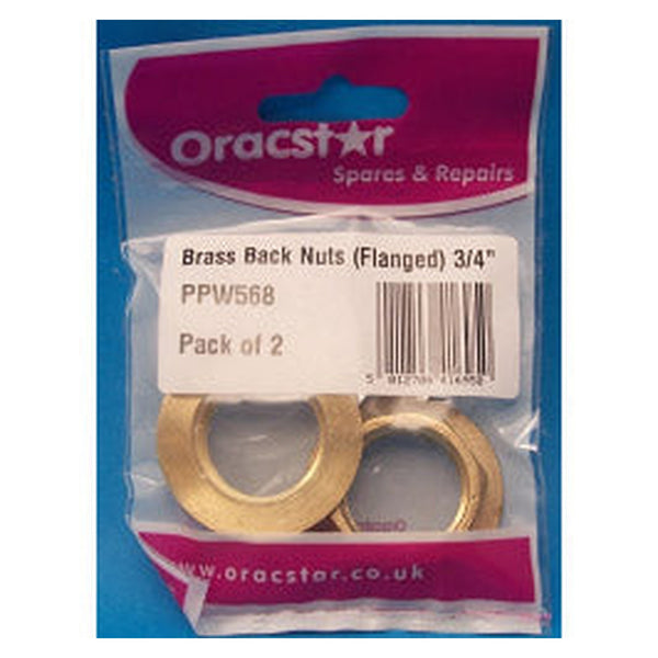 Oracstar 3/4 inch flanged brass back nuts, pack of 2