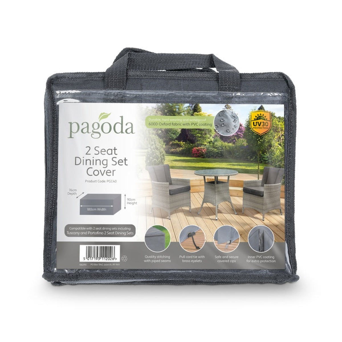 Pagoda 2 seat dining set cover 180 x 90 x 76cm