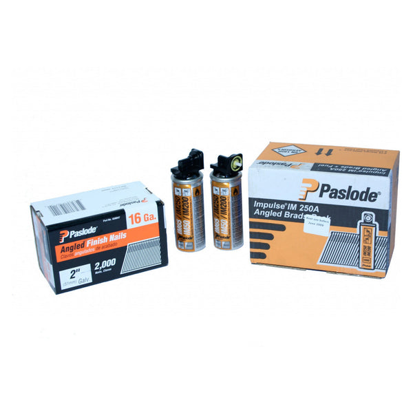 Paslode galvanised F16 angled brads 63mm, pack of 2000
