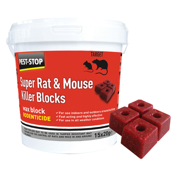 Pest-Stop Super rat and mouse killer wax blocks 15 x 20g tub