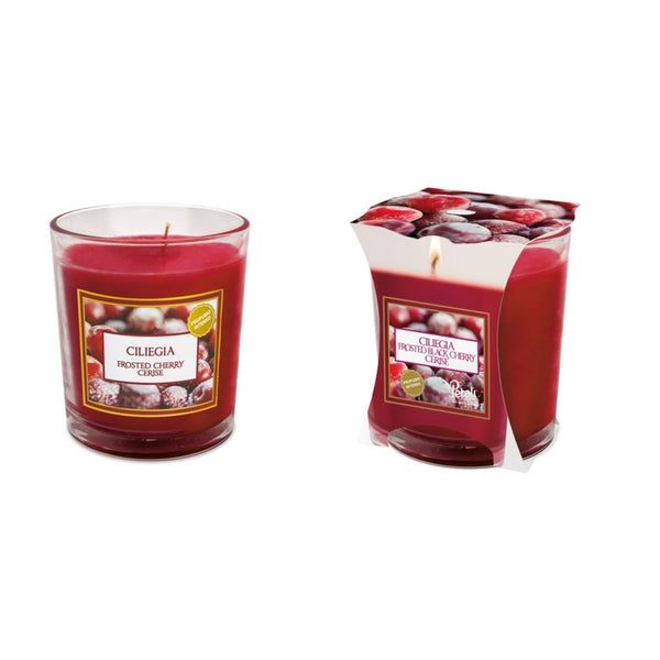 Petali frosted cherries candle in a glass jar