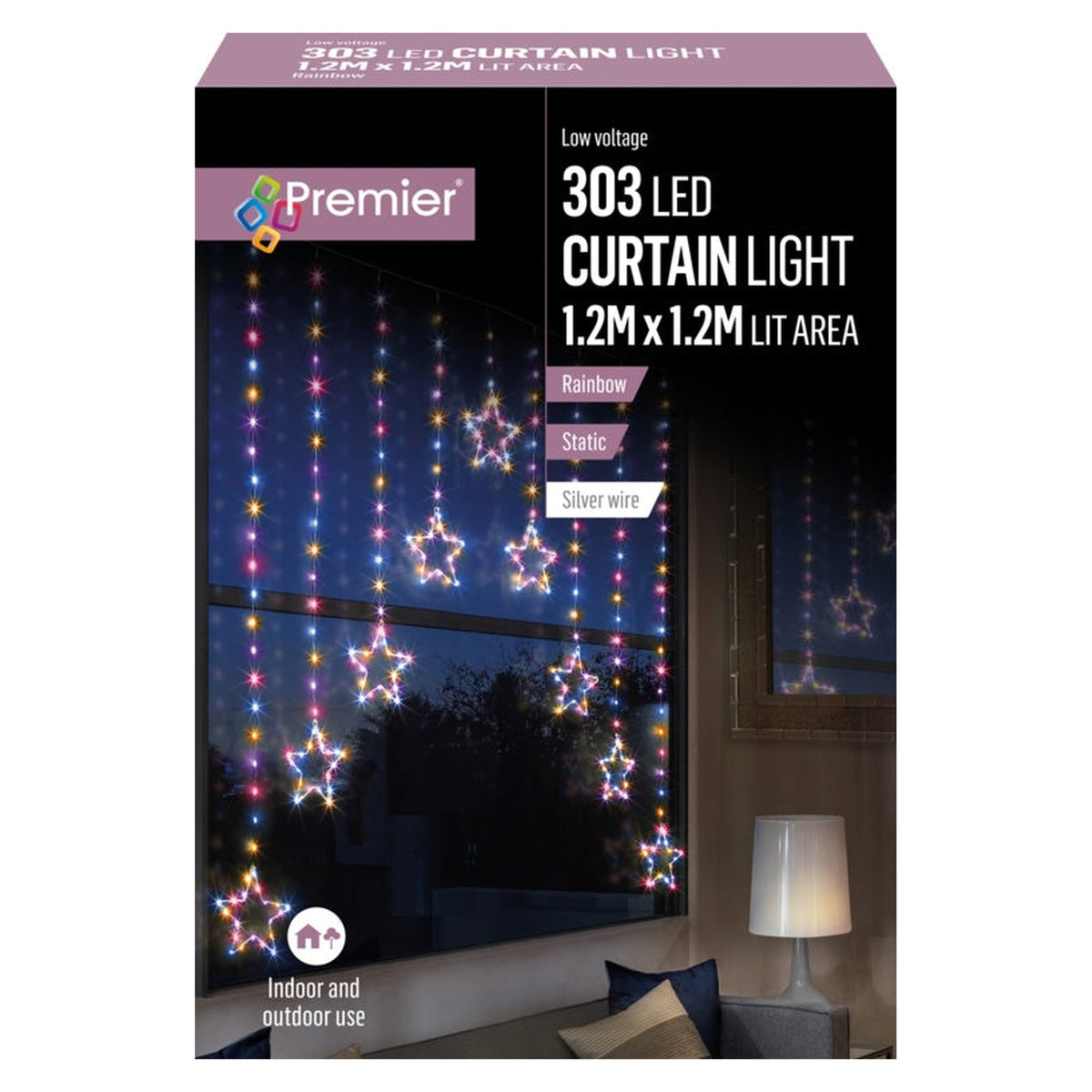 Pin Wire Star V Curtain 1.2m - 303 Rainbow LEDs