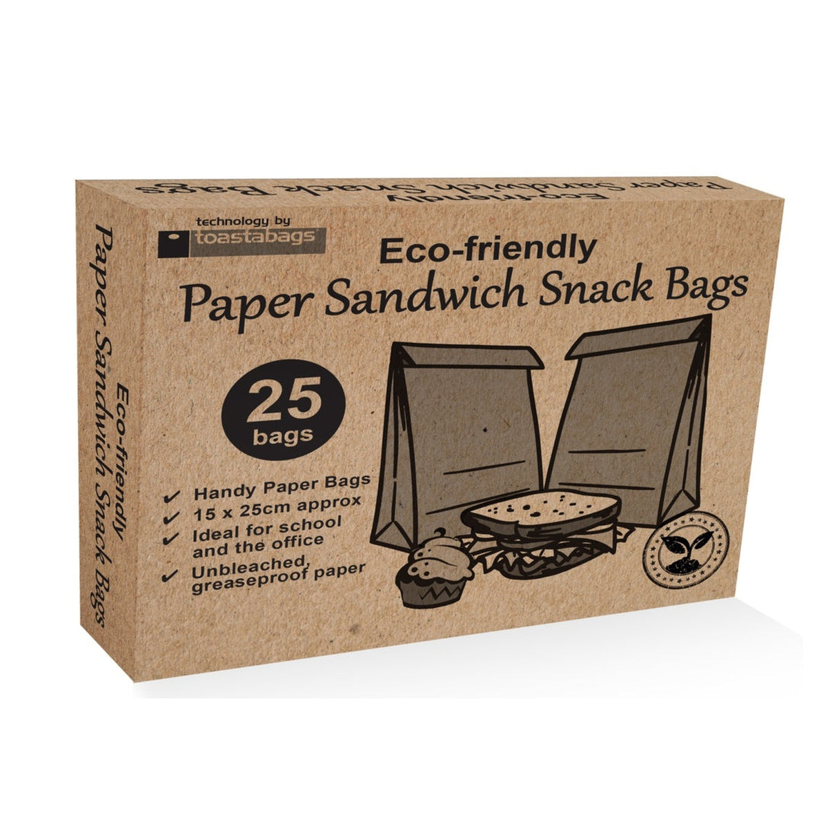 Pack of 25 Planit eco-friendly greaseproof paper sandwich bags