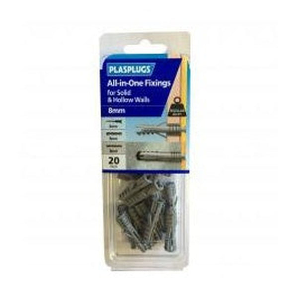 Plasplugs All In One 8mm multi purpose fixings pack of 20