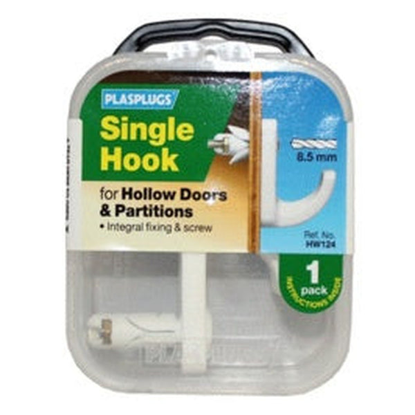 Plasplugs white hollow door hook, single