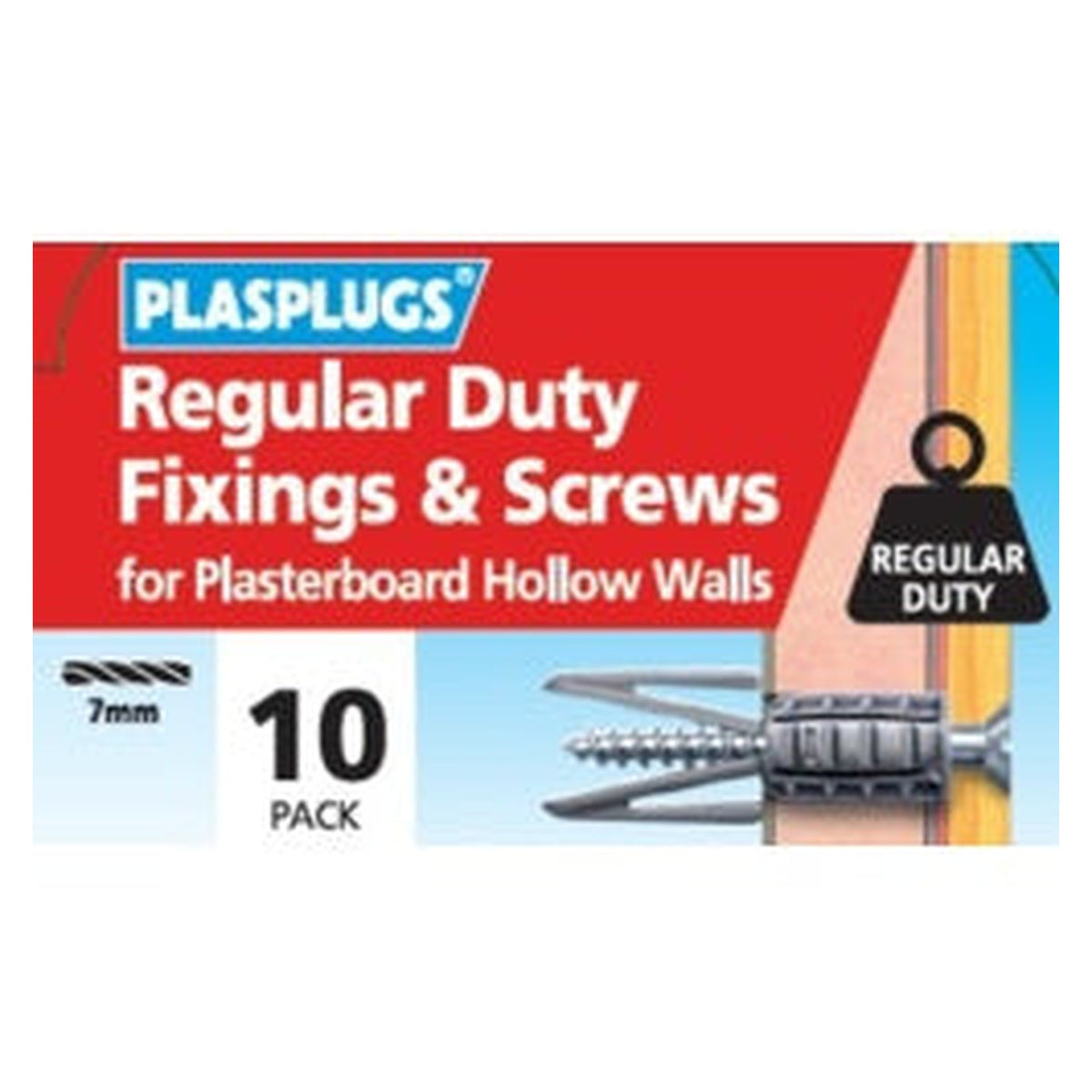 Plasplugs regular duty plasterboard fixings with screws, pack of 10