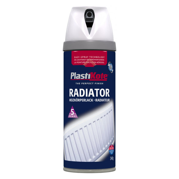 Plasti-Kote white satin radiator spray paint 400ml