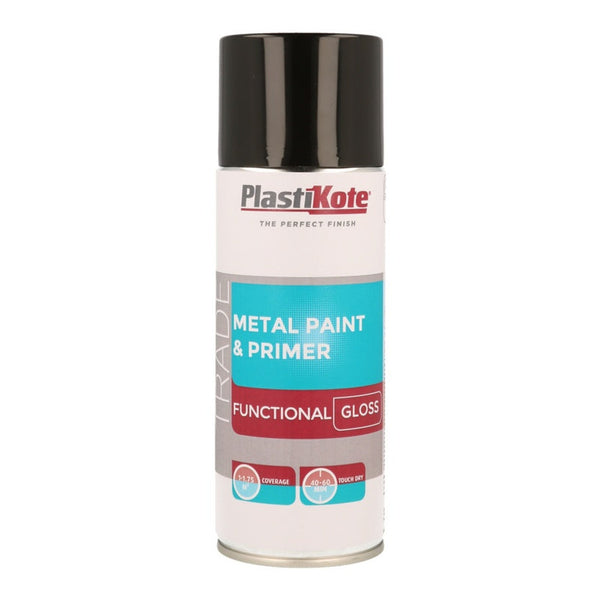 PlastiKote Metal Paint and Primer spray Black Gloss 400ml