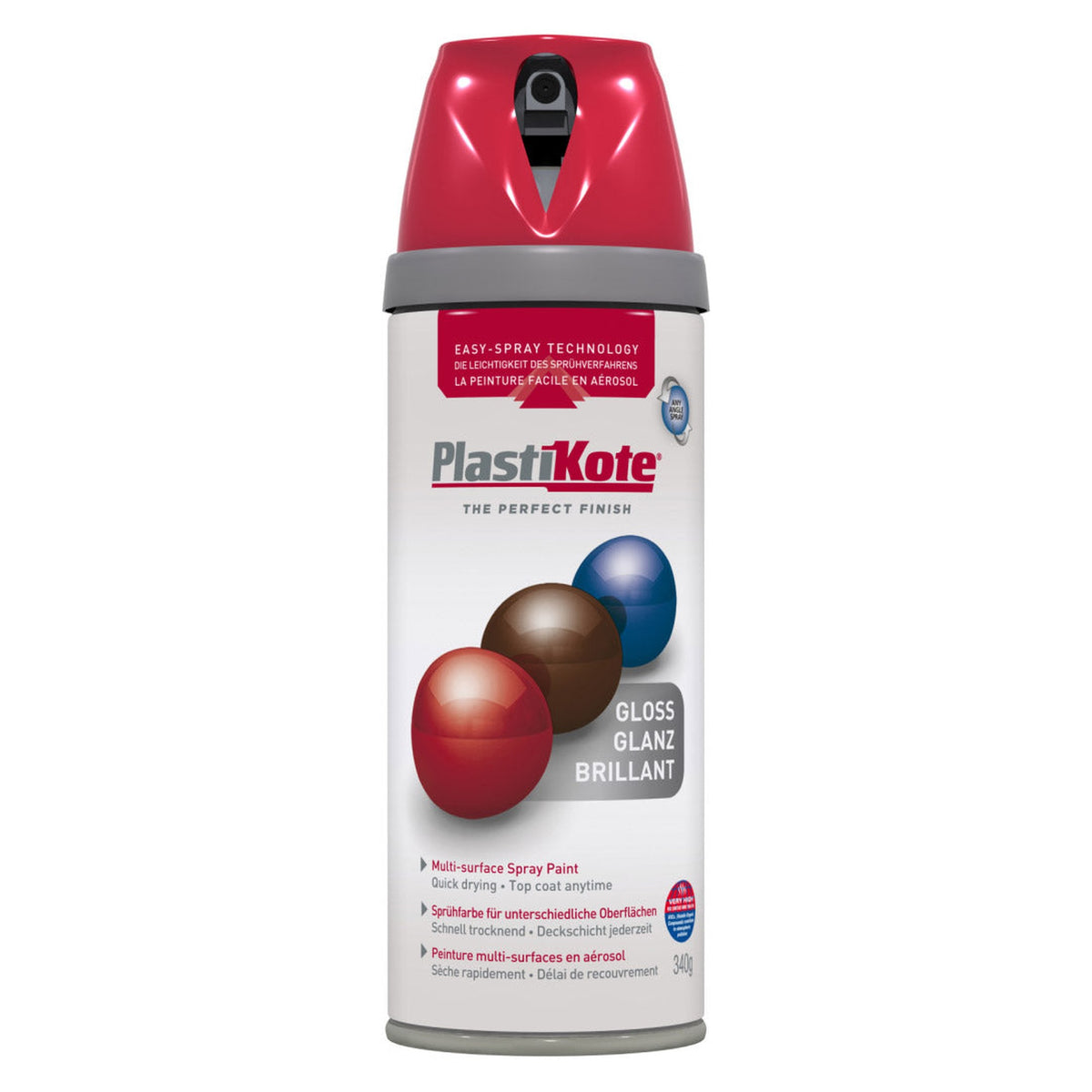 PlastiKote Twist & Spray 400ml aerosol in Bright Red Gloss