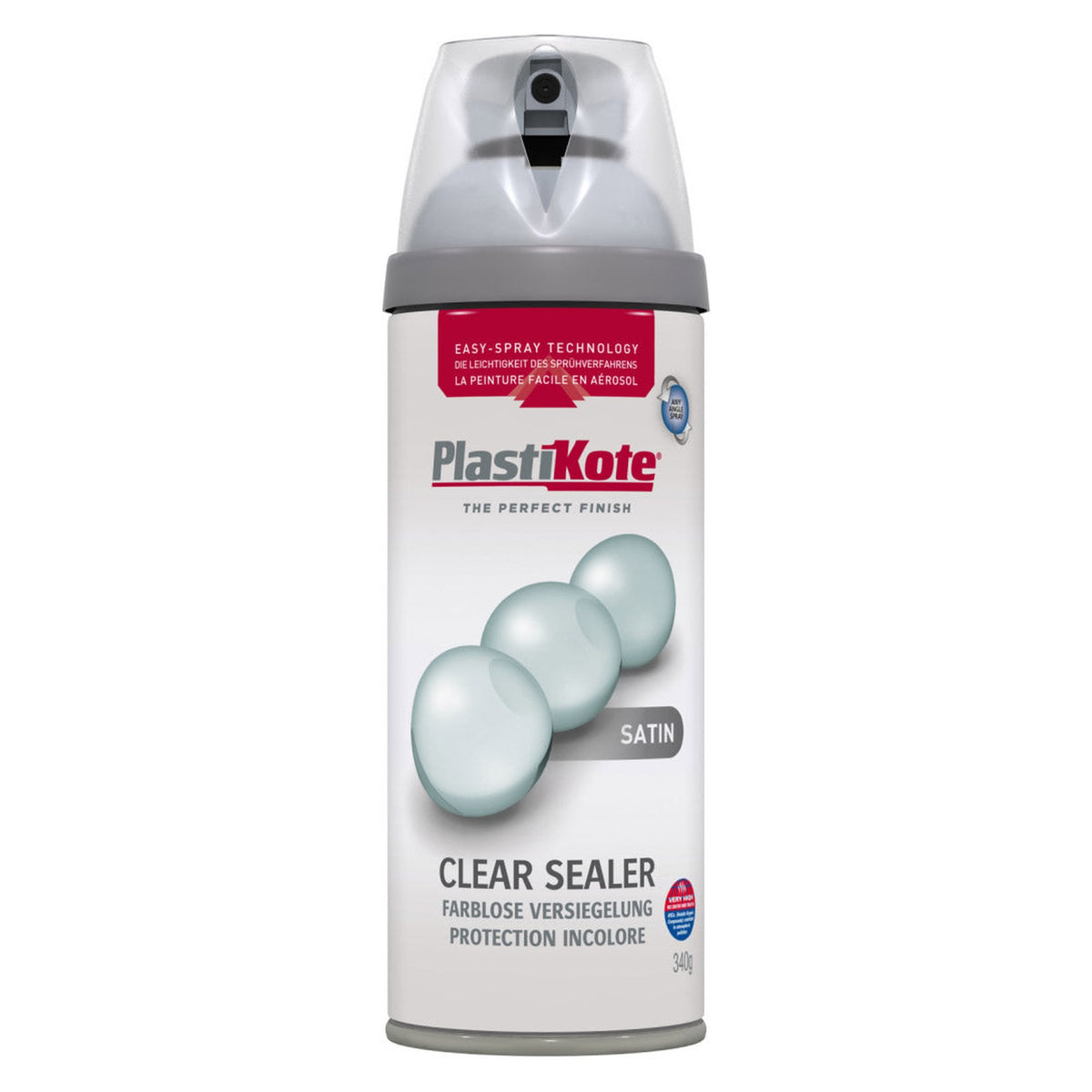 PlastiKote Twist & Spray 400ml Clear Acrylic Satin aerosol can