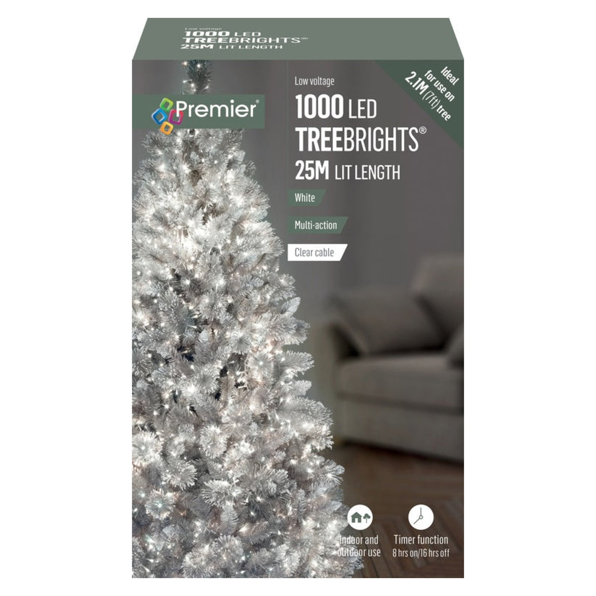 Premier 1000 LED white Christmas tree lights with clear cable