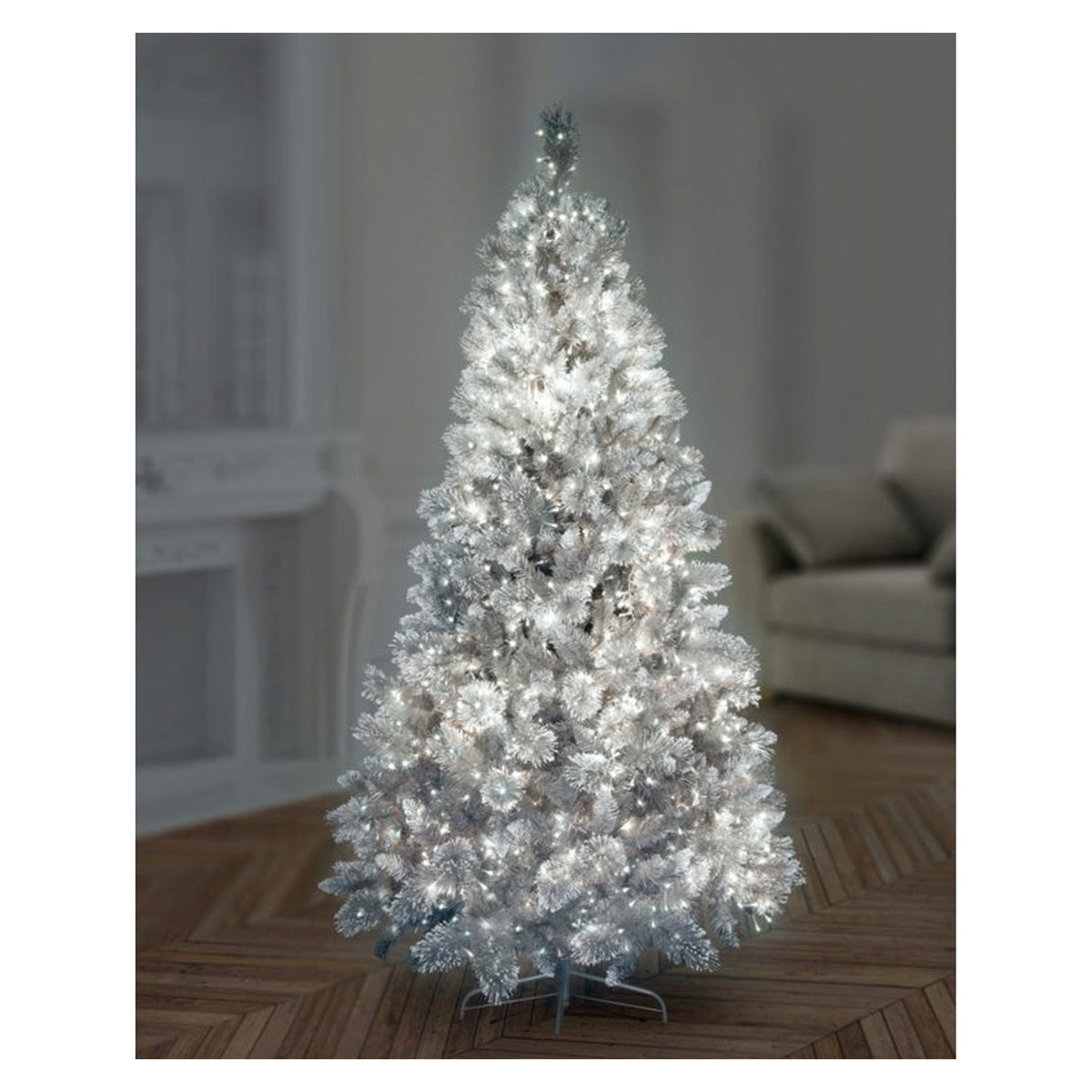 Premier 1000 LED white Christmas tree lights with clear cable, view 2
