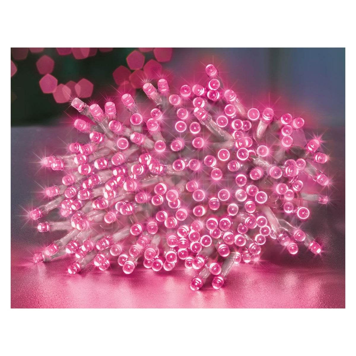 Premier 200 LED Supabrights pink string lights with timer, view 2