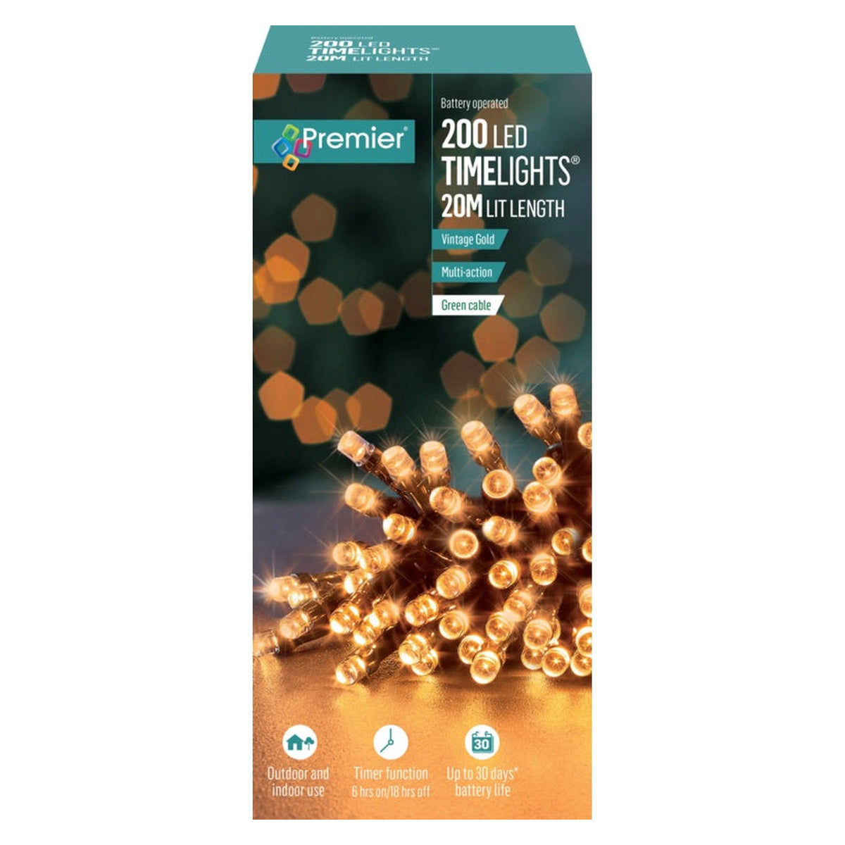 Premier 200 LED vintage gold battery timelights
