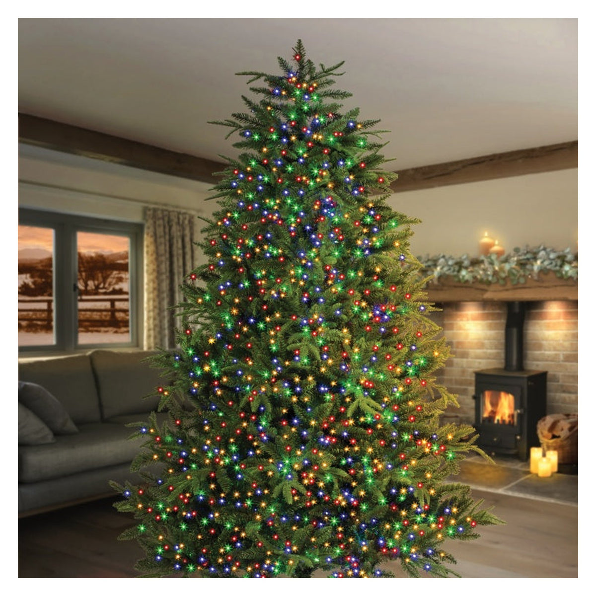 Premier 2000 LED multi colour Treebrights on green cable with timer, view 2