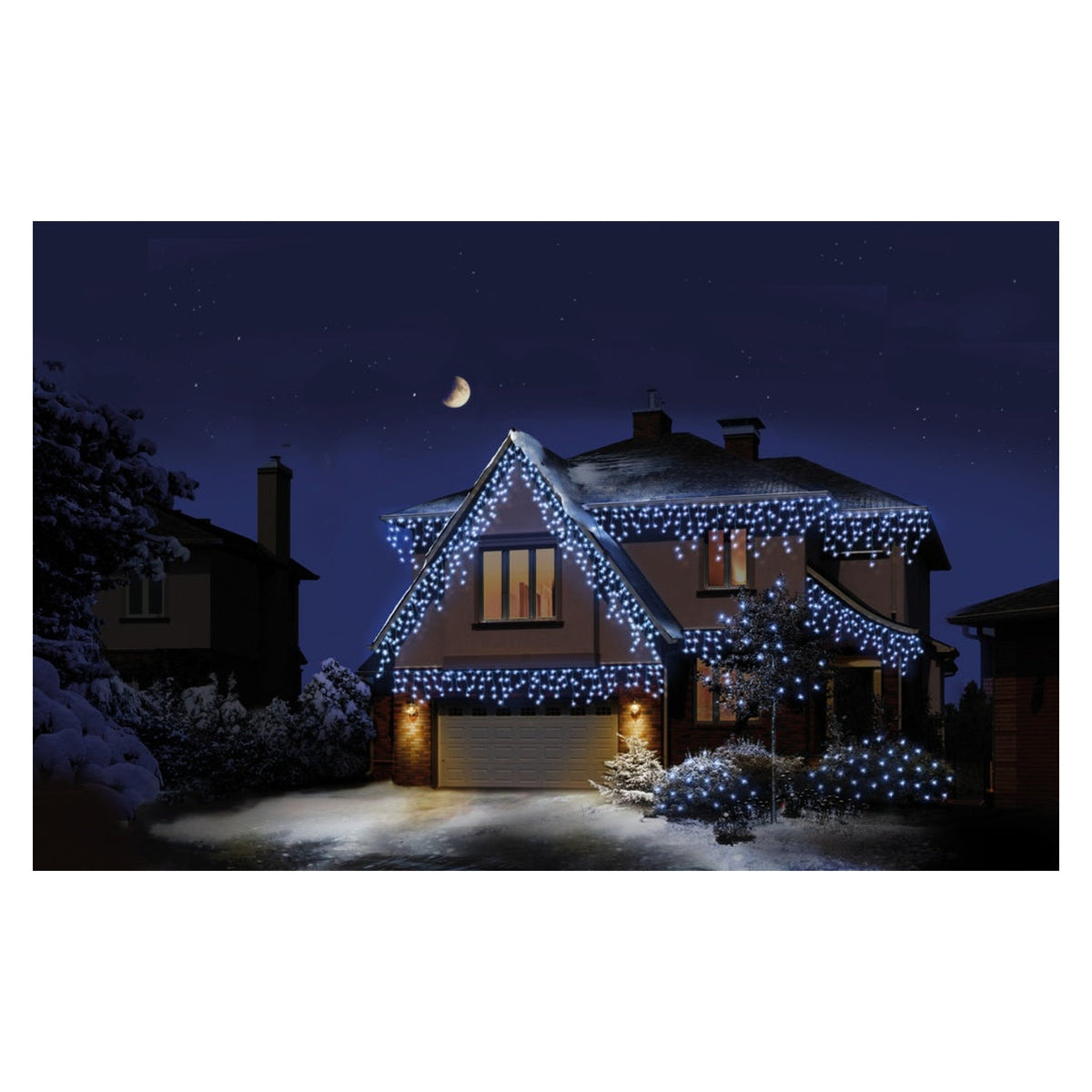 Premier 300 LED white frosted icicle lights, view 2