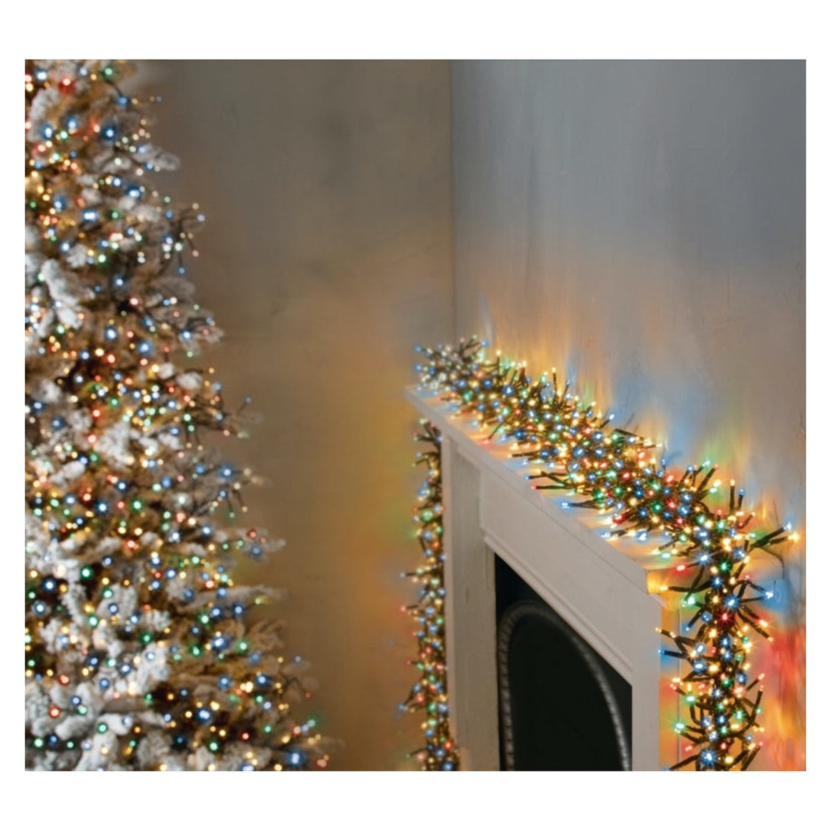 Premier 3000 LED multi colour cluster lights on green cable, view 2