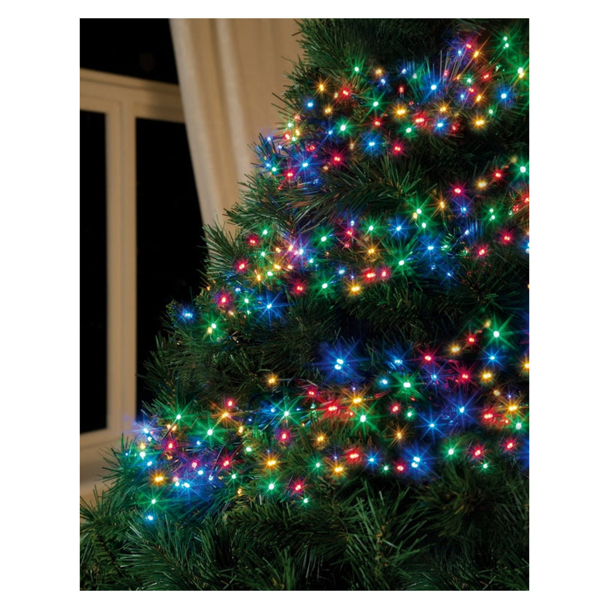Premier 3000 LED multi colour cluster lights on green cable, view 3