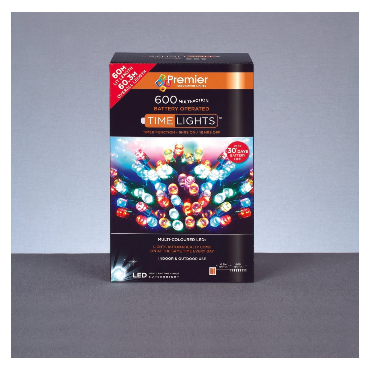 Premier 600 LED battery operated multi-colour Christmas lights