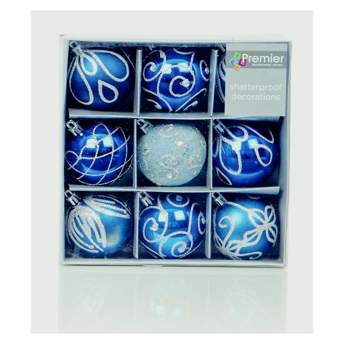 Premier pack of 9 midnight blue 60mm decorated baubles