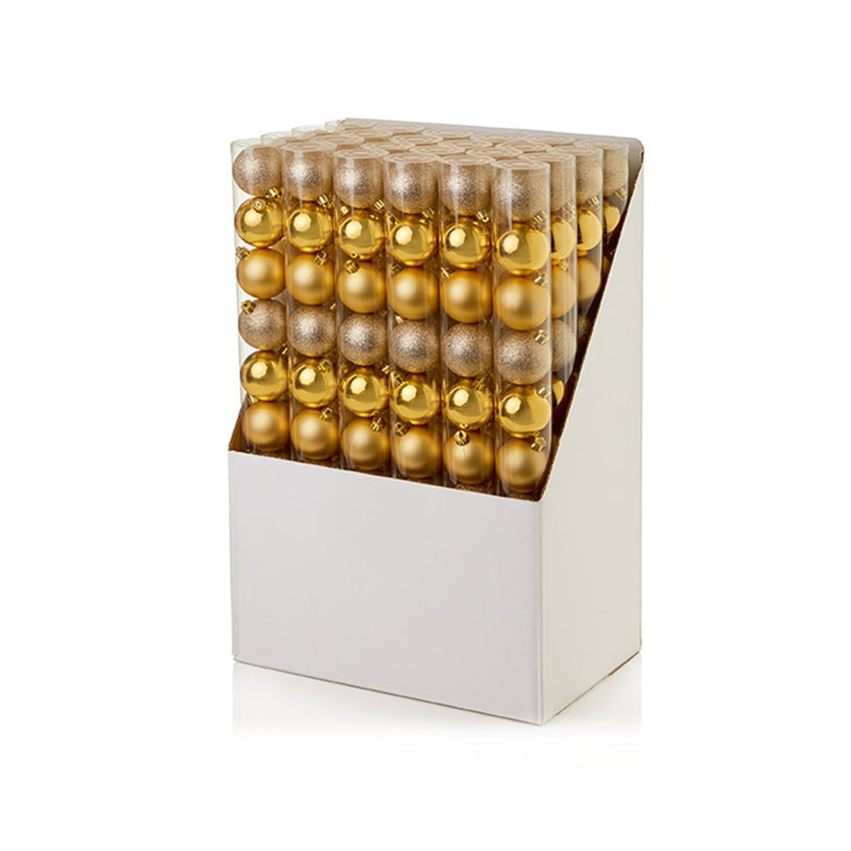 Tube of 10 Premier 60mm gold shatterproof baubles, view 2