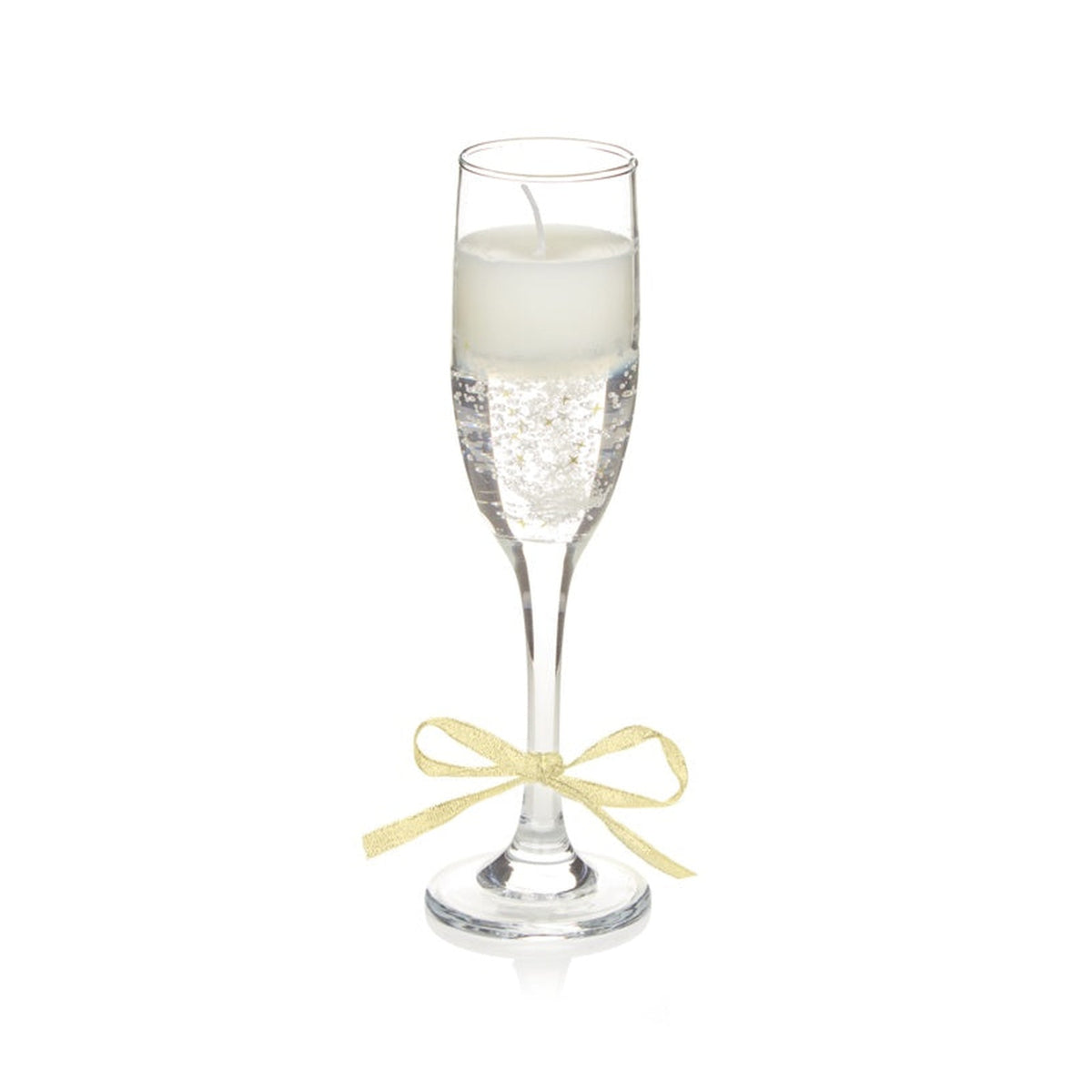 Premier champagne glass gel candle with gold bow