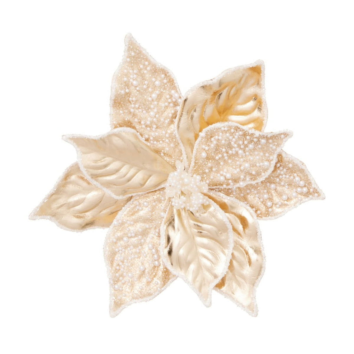 Premier champagne gold metallic poinsettia clip-on 30cm