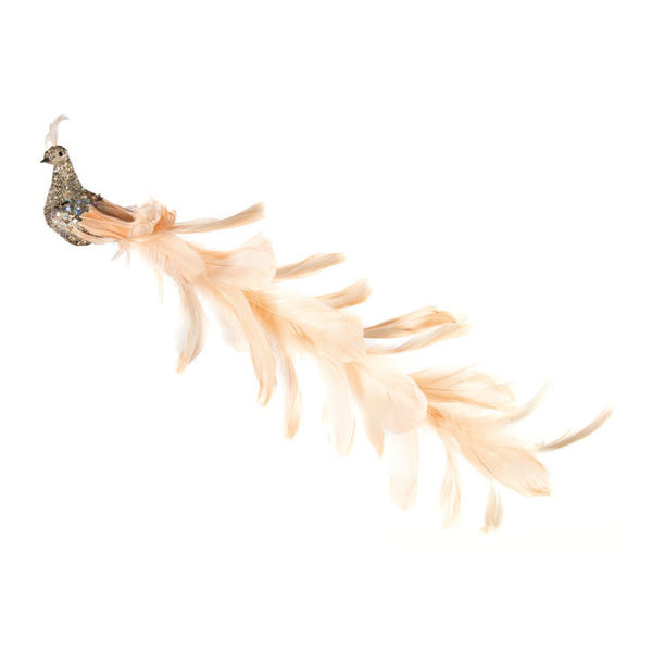 Premier gold glitter peacock long tail Christmas decoration 38cm