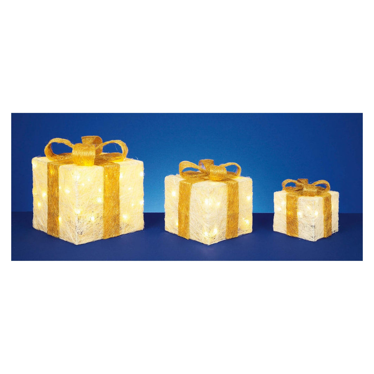 Premier LED glitter parcels 3 piece cream and gold